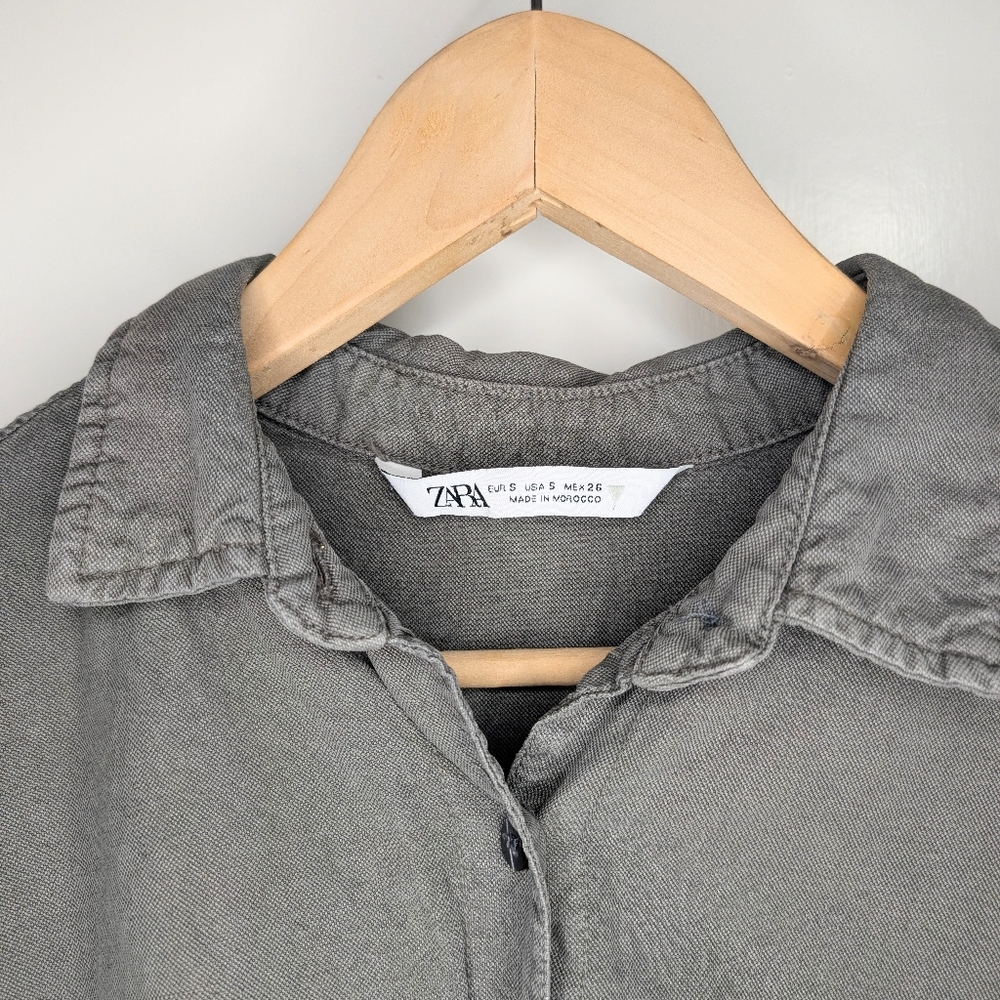 ZARA Cropped Button Front Shirt Jacket | Gray | Linen Blend | S - Picture 2 of 3
